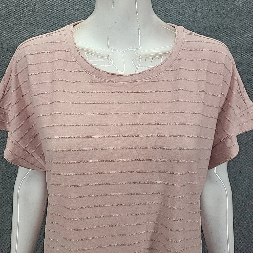 Ellen Tracy Womens Blouse Top XX-Large Sz Pink Short Sleeves Glitter Stripes